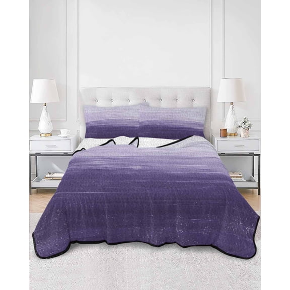 Quilts Twin XL Size, Purple Ombre Soft Comforter Bedding Set for Bed, Modern Abstract Art Ocean Oil Painting Lightweight Quilted Bedspread with Pillow Cover(2 Pieces) for All Season, 68x98 Inch