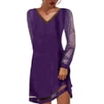 thumbnail image 2 of Vente de Liquidation! Robes Décontractées pour Femmes, Robe Décontractée Unie en Maille à Manches Longues et Col en V pour Femmes Violette TG, 2 of 6