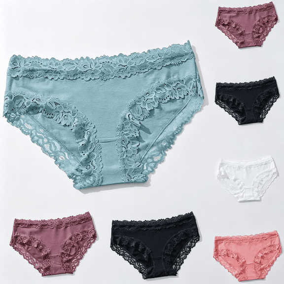 ABSUYY Women 100% Cotton Mid Rise Panties, Lace Trim Breathable Casual Hipster Underwear, Green,Size XL
