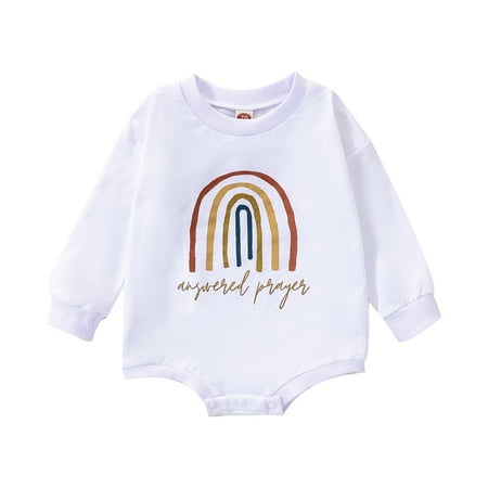 

TAIAOJING Baby Boy Girl Fall Clothes Boys Girls Long Sleeve Winter Romper Tops Cartoon Rainbow Letter Prints 6-12 Months