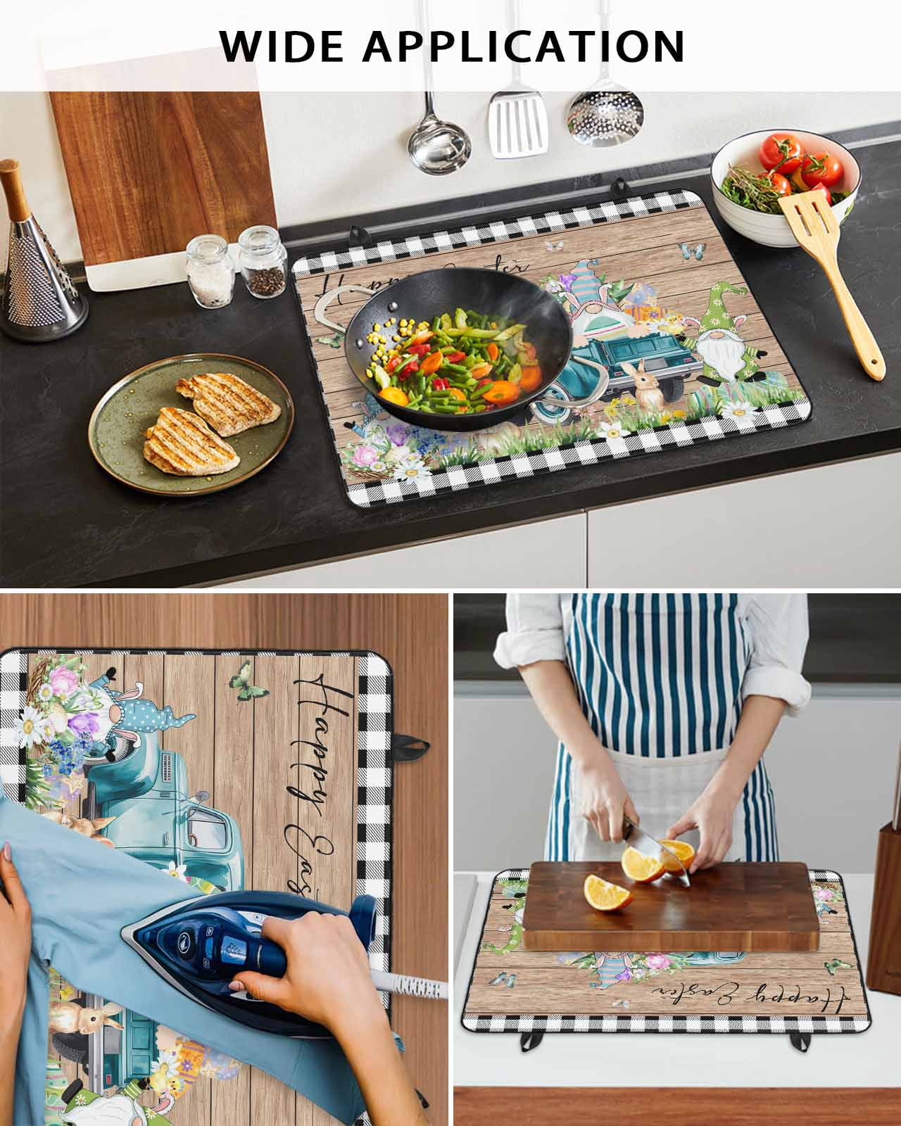 Large Induction Cooktop Protector Mat Easter Stove Top Covers for Electric Stove, Plaid Truck Eggs Bunny Floral Gnomes Wooden Decorative Stove Burner Cover Mats, Glass Top Stove Cover