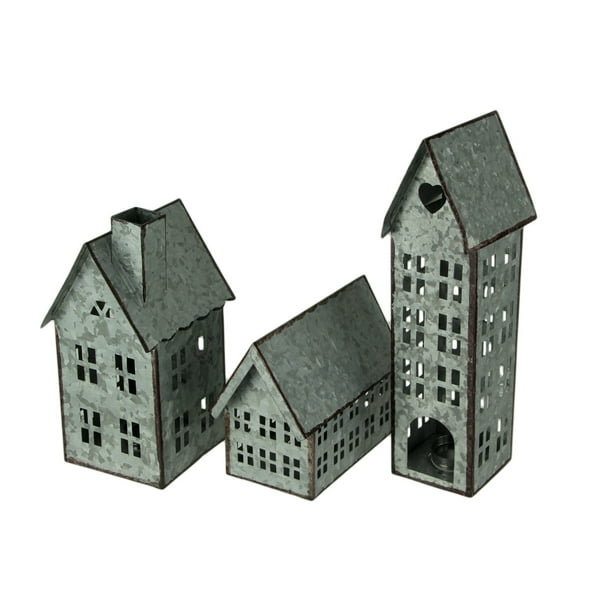 India House Rustic Galvanized Metal Shaped Candle Holders Set Of 3 Com - Galvanized Metal Houses Decor India House Rustic Galvanized Metal Shaped Candle Holders Set Of 3 Com - Galvanized Metal Houses Decor