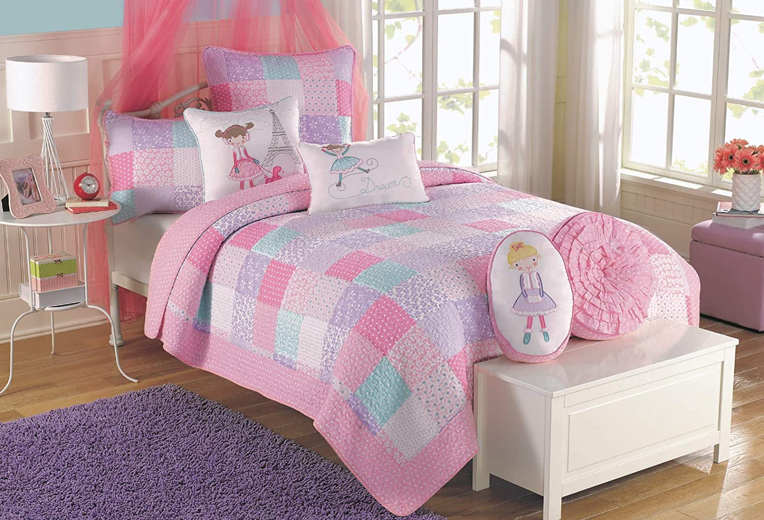 Bedspread Coverlet Greta Pastel Floral 100%Cotton Reversible Quilt Set 