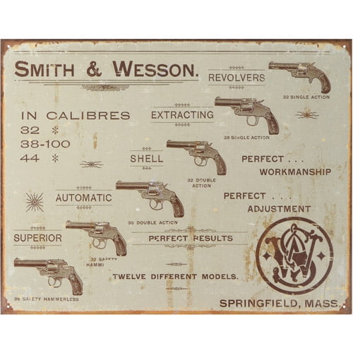 Vintage Smith&Wesson Revolver Gun Ad Tin Sign US Made Garage Bar Pub Wall Decor 