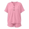 thumbnail image 7 of ZyeKqe Womens Summer Sets Button V Neck Short Sleeve Shirts Drawstring Elastic Waist Shorts Casual 2 Piece Workout Sets, 7 of 7