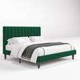 thumbnail image 2 of Einfach King Size Platform Bed Frame with Upholstered Velvet Vertical Headboard, Green, 2 of 7