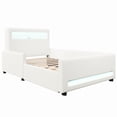 thumbnail image 6 of Euroco Upholstered Twin Size Platform Bed with LED Light and USB Ports, 2 Drawers, White, 6 of 12