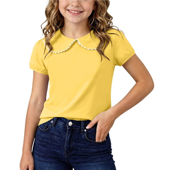 Annhoo Toddler Girls Tops Loose Trendy Short Sleeve Baby-Doll T-Shirt Summer Comfy Solid Color Cute Blouses