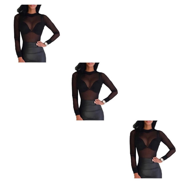 Camiseta básica Minnieouse transparente de manga larga negra XL