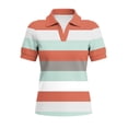 thumbnail image 5 of Fengqque Womens Short Sleeve Tops Lapel V Neck Polo Shirts Summer Stripe Loose Blouse Business Orange S(S), 5 of 5