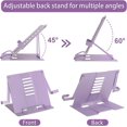 thumbnail image 6 of Metal Desk Book Stand for Reading with Adjustable Clips, Hands-Free Foldable Book Holder for , Portable Document Stand for Desk, Display Stand for Recipes, Cookbooks, Tablets - Purple, 6 of 7