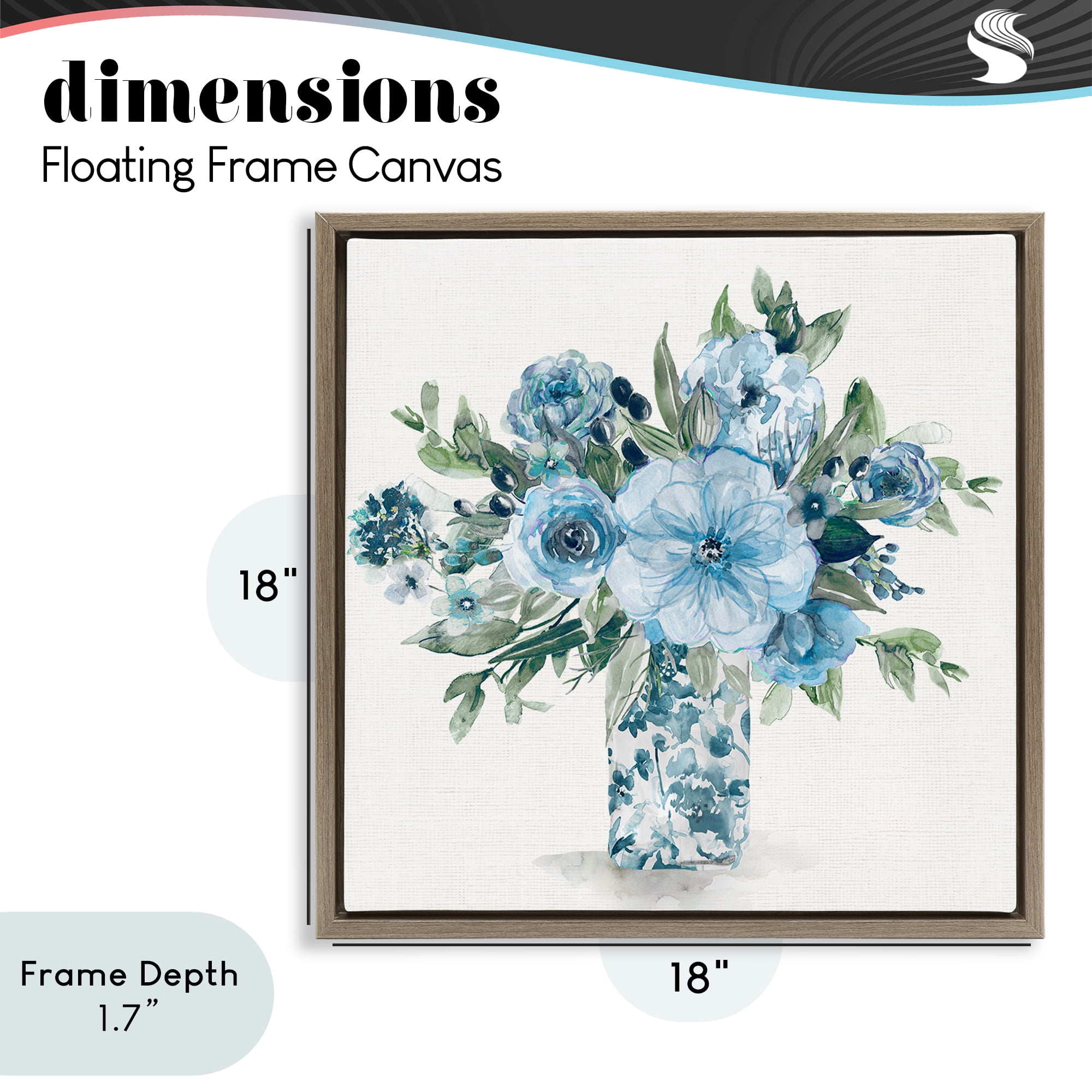 Stupell Industries Pastel Blue Bouquet Foliage Brown Framed Floater Canvas Wall Art, design by Carol Robinson