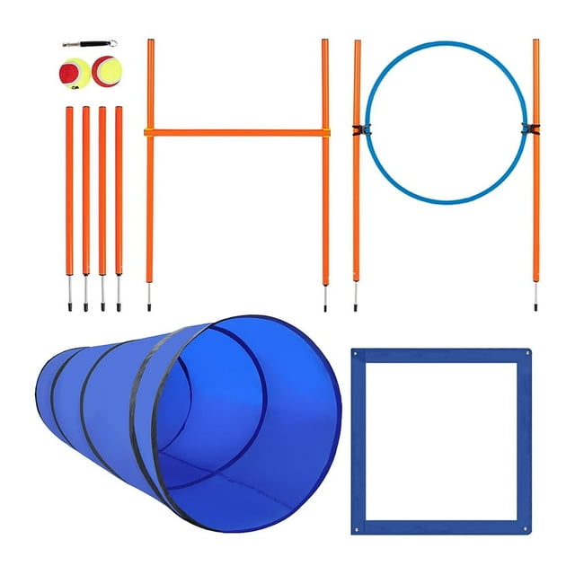 Dog Agility Exercise Set Portable Dog Agility Training Equipment with Pause Box and 2 Balls Durable Pet Outdoor Games with Agility Weave Poles and Jumping Ring for Dog Agility Course M