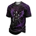 thumbnail image 2 of Men Short Sleeve Tops Halloween Graphic T-Shirt, Skull Grim Reaper Gold Wings 3D Print, Gothic Crew Neck Casual Tee, 2 of 5