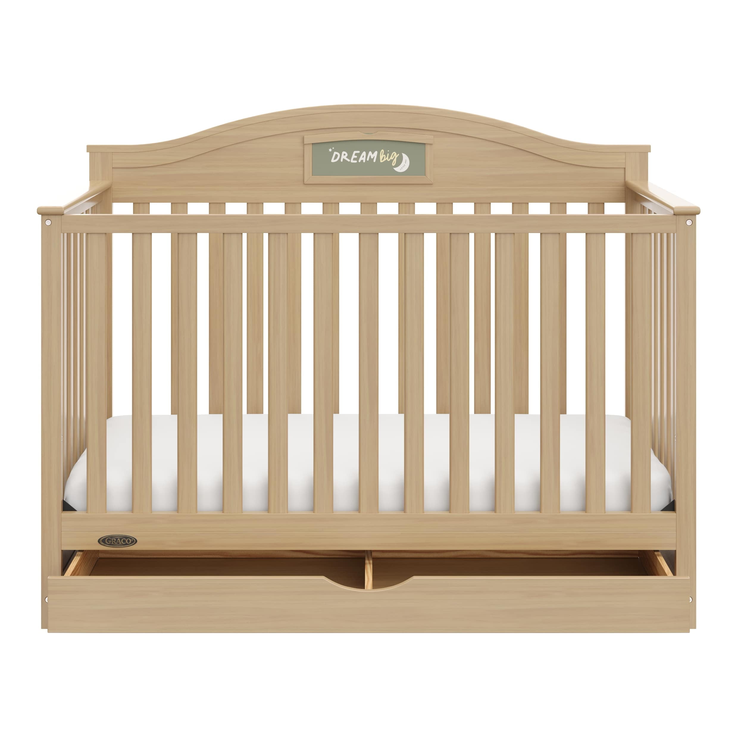 Graco Story 5-in-1 Convertible Baby Crib with Drawer and Reversible Headboard, Driftwood