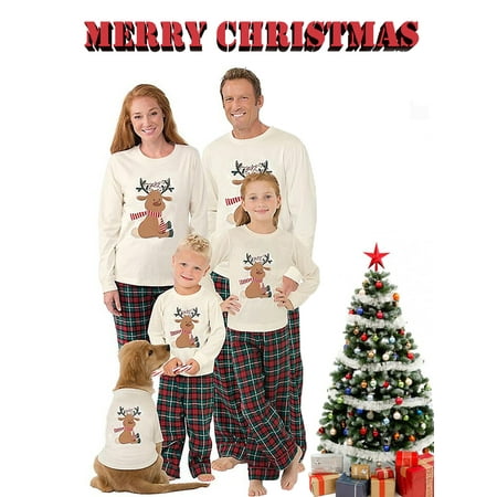 

Christmas Family Matching Pajamas Sets Elk Printed Tops Plaid Pants Xmas Sleepwear Holiday Loungewear Jammies Pjs Outfit