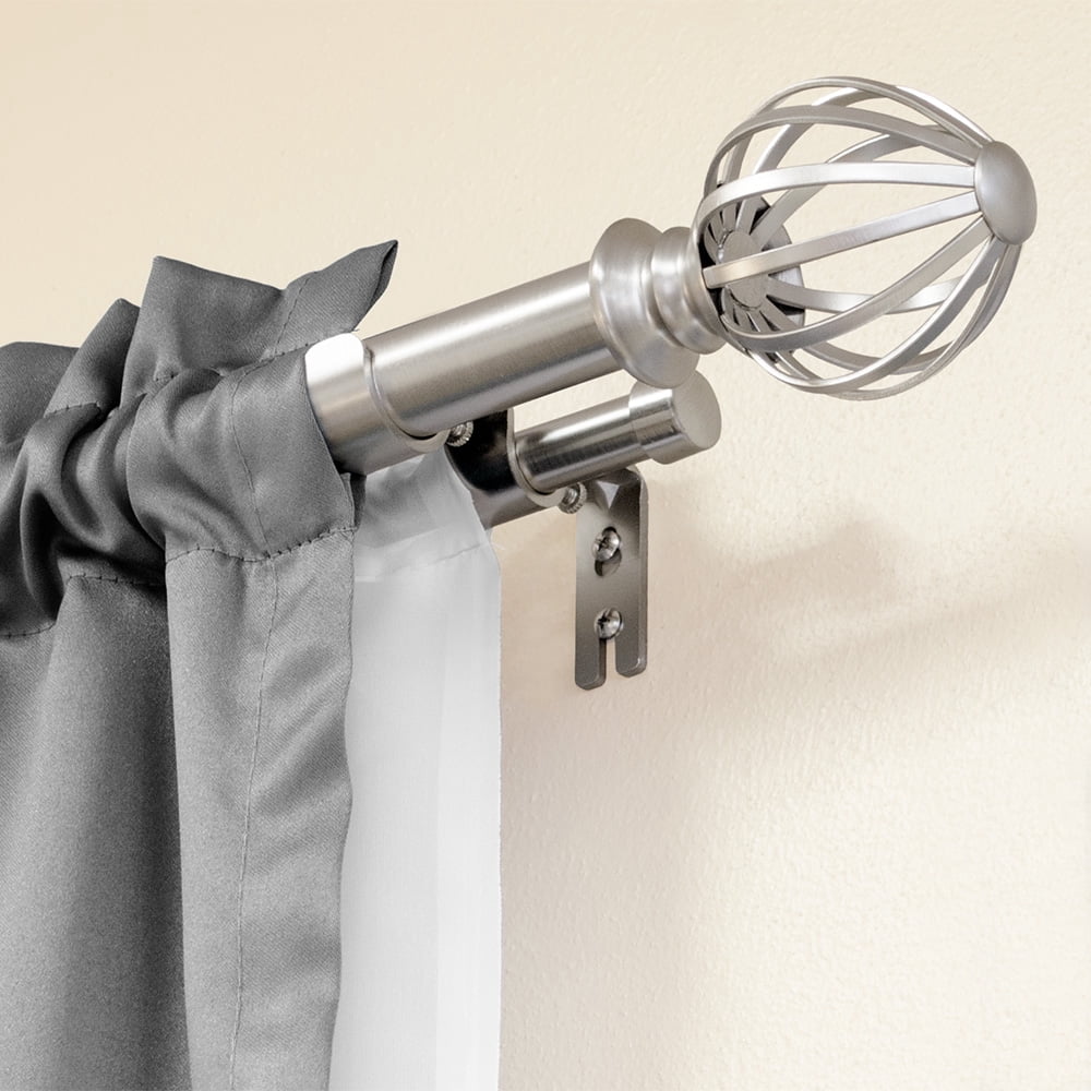 Lumino 1" and 5/8" Plated Brushed Nickel Regis Cage Adjustable Double Curtain Rod Set, 42"-120"
