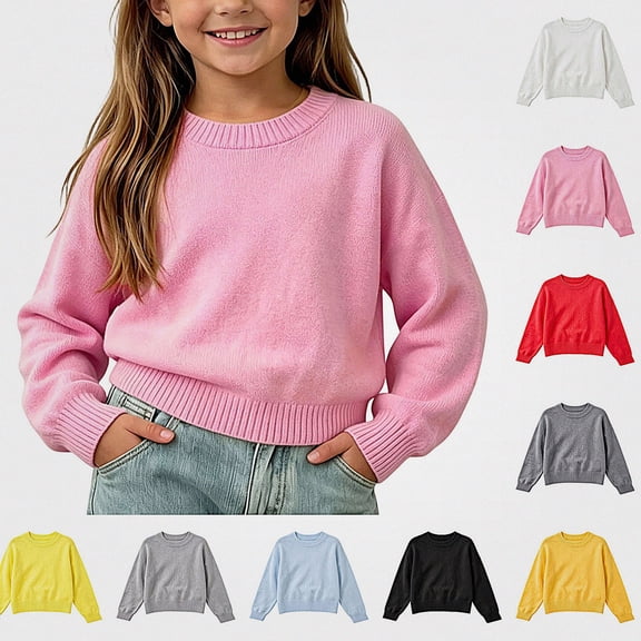 Afuyipoi Girls 100% Cotton Soft Pullover Sweater Crew Neck Long Sleeve Knit Top for Kids Size 0-9Y Comfort Daily Wear Pink Size 2T