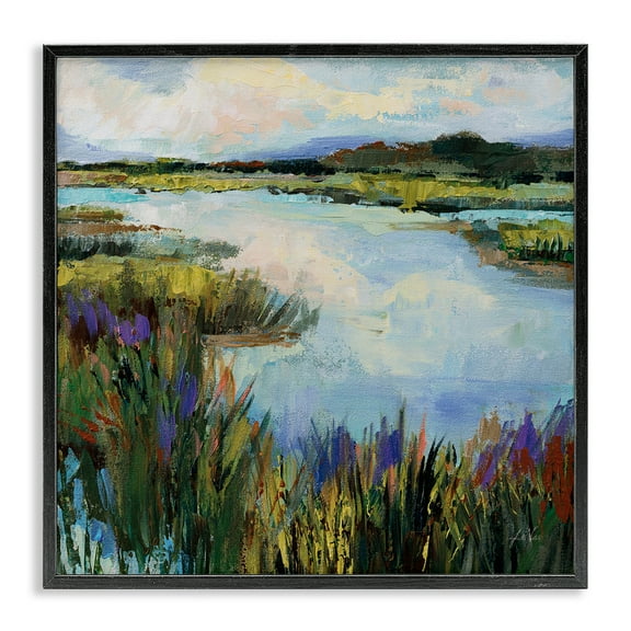 Stupell Industries Rural Stream Nature Landscape Painting Black Framed Art Print Wall Art, 12 x 12