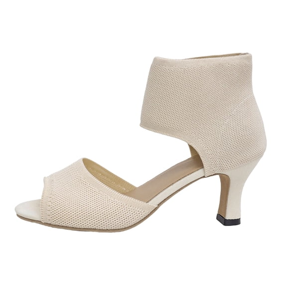 Wovix Sandals For Women Peep Toe Heels Stiletto Heeled Sandals Open Toe Wide Stretchy Booties Slip On Shoes Indoor Outdoor Shoes Beige 35