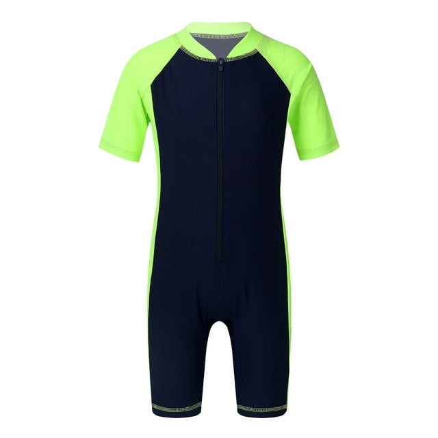 Sxiwei Kids Girls Boys One Piece Rashguard Zip Sun Protection Swimsuit Swimwear UPF 50+ Wetsuit Navy Blue&Fluorescen 4