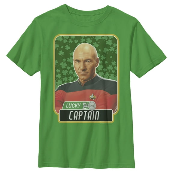 Boy's Star Trek: The Next Generation St. Patrick's Day Lucky Captain Picard  Graphic Tee Kelly Green X Large