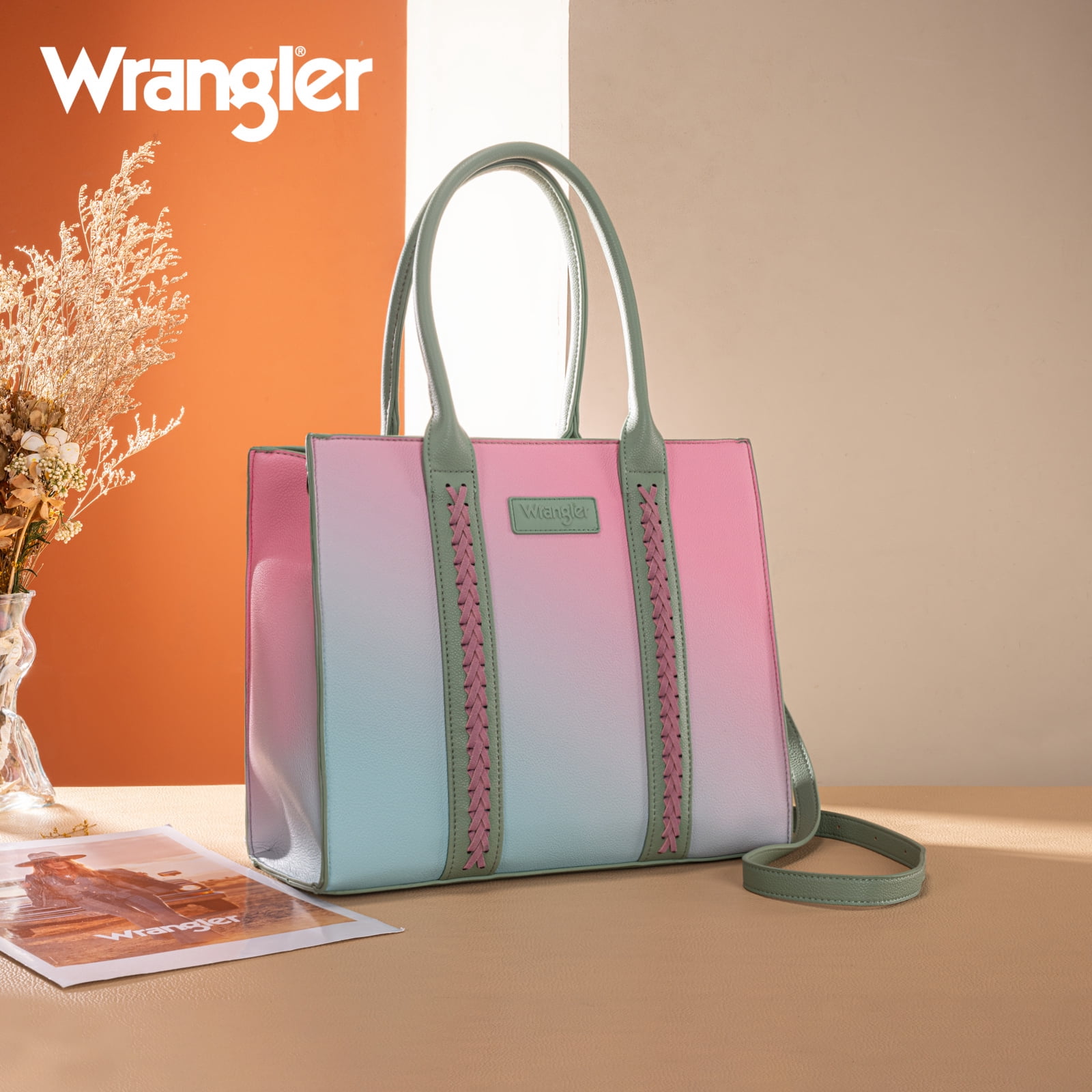 Wrangler Purses for Women Large Work Tote Bags with Strap Vintage Top-Handle Handbags, Green