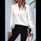 thumbnail image 4 of Blusa Elegante de Encaje con Cuello en V para Mujer, Larga, con Ojales, Estilo Floral para Fiestas. S, 4 of 6
