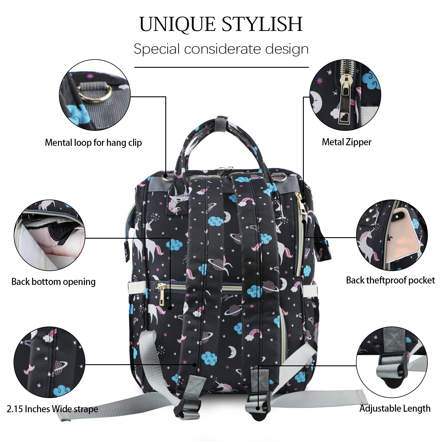 Anneunique Unicorn Starry Sky Diaper Bags Backpack with Name Personalized  Baby Bag Nursing Nappy Bag Travel Tote Bag Gifts for Mom Girl, 10.83 x 6.69