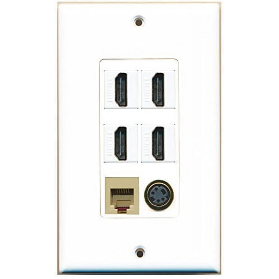 RiteAV - 4 Port HDMI 1 Phone RJ11 RJ12 Beige 1 S-Video Wall Plate Decorative