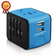 HAOZI Universal Travel Adapter, All-in-one International Power Adapter with 2.4A Dual USB, European Adapter Travel Power Adapter Wall Charger for UK, EU, AU, Asia Covers 150Countries (Blue)