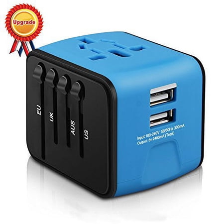 HAOZI Universal Travel Adapter All in one International Power Adapter with 2 4A Dual USB European Adapter Travel Power Adapter Wall Charger for UK EU AU Asia Covers 150 Countries Blue