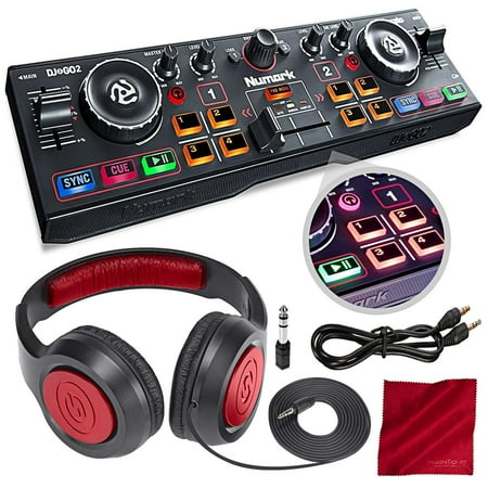 Numark DJ2GO2 Pocket DJ Controller with Audio Interface and Headphones Accessory Bundle