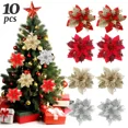 thumbnail image 2 of 10/1 piezas de 15 cm de flores navideñas con purpurina, flores artificiales de Pascua, adorno para árbol de Navidad, decoración del hogar, Navidad, Año Nuevo, 2 of 5