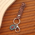 thumbnail image 4 of 1pc Western Style Cowhide Keychain with Turquoise Pumpkin Flower Pendant - Unisex Car Keys Keyring Jewelry, 4 of 4