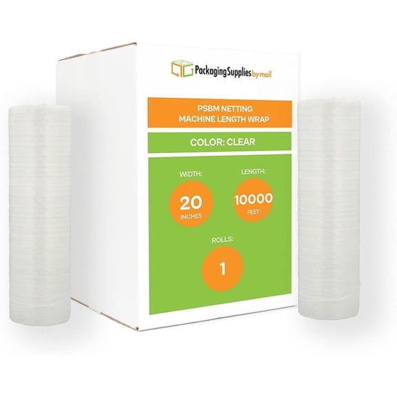 PSBM Neeting Machine Stretch Wrap 20" x 10000' 1 Roll Plastic Clear Film for Food Ventilation Enhanced Airflow for Frozen Foods & Plant Packaging