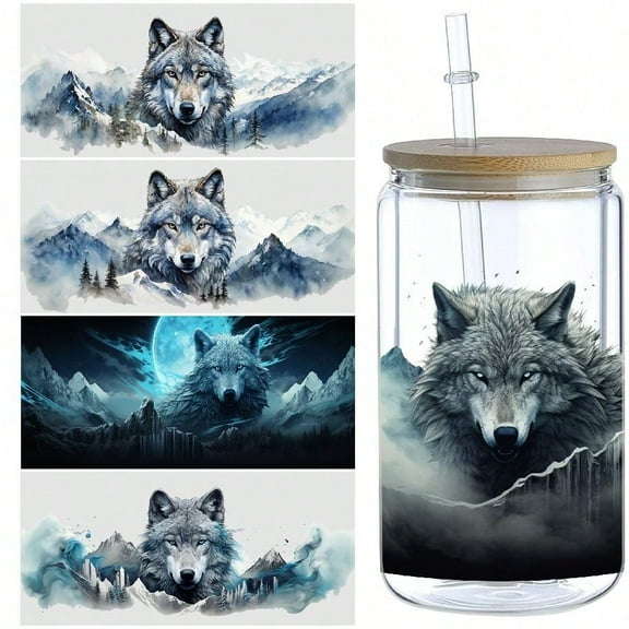5pcs DIY UV DTF Transfer Stickers, For Glass Tumbler, Waterproof Decals, Plastic Adhesive Label For Bottles And Cups Decor