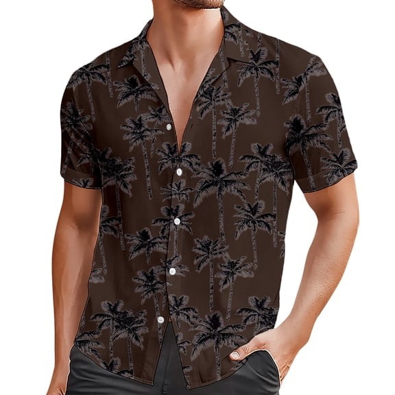 LIIPEE Men Shirts Casual Summer Lapel Button Down Graphic Printed Short Sleeve Beach Shirt Male Fashion Loose Fit Sports Tops Comfortable Breathable Soft Daily Shirts,Brown,L