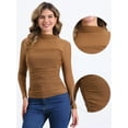 thumbnail image 2 of DARING DIVA Solid Mock Neck Sheer Panel Top L Brown, 2 of 6