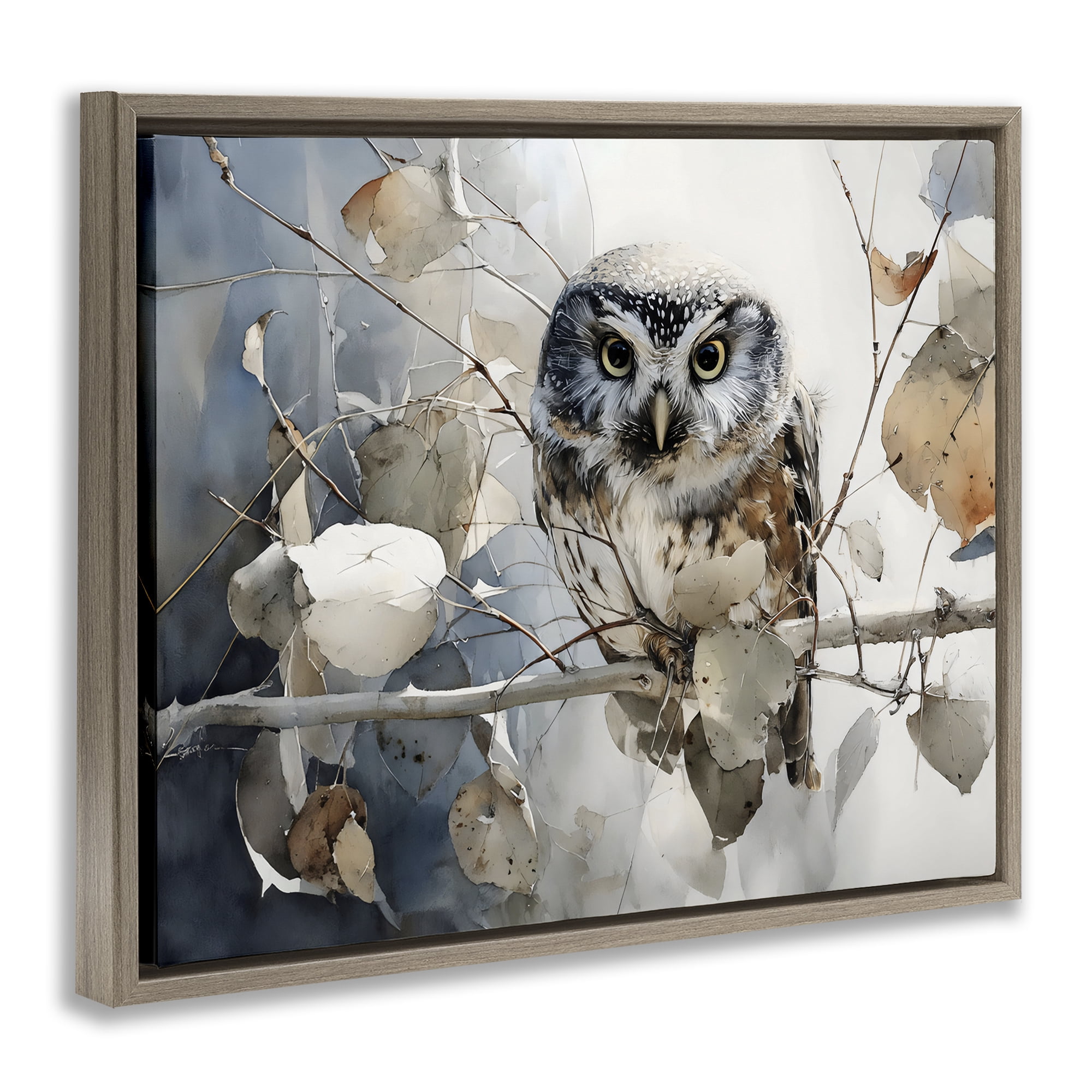 Stupell Industries Hoot Owl on Autumn Branch Brown Framed Floater Canvas Wall Art, design by Franklyn Gregory