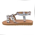 thumbnail image 3 of Petalia Gladiator Style Girls Open Toe Toddler Sandals with Glitter Flowers, Silver, 6, 3 of 4