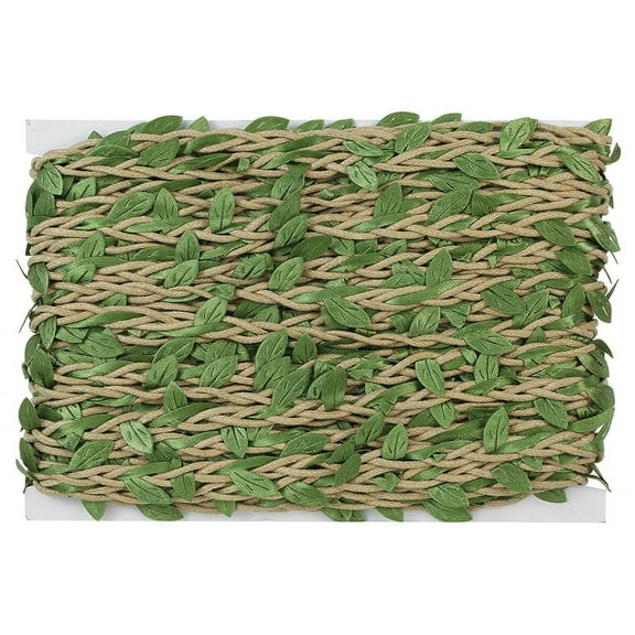 66 Feet Braided Decoration Vine.Natural Jute Twine with Artificial Green Leaves .Perfect Braided Decorated Vine  for Art & Crafting Home Packing Decoration and any Party
