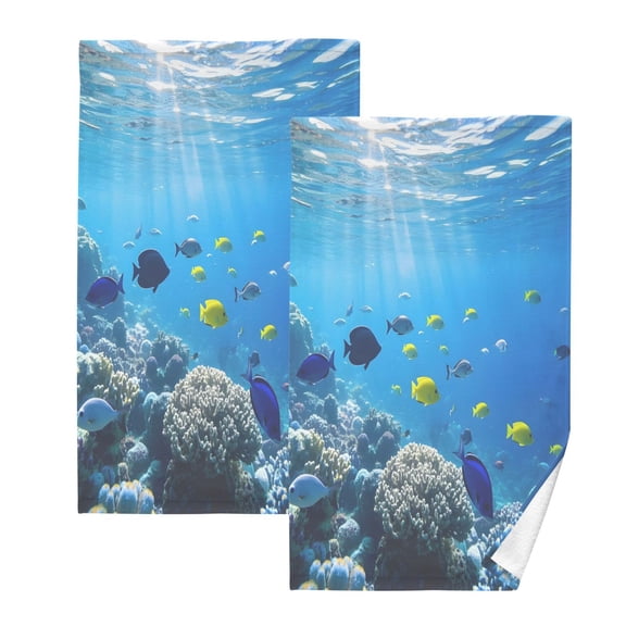 Ryvnso Fish Ocean Cotton Hand Towels Sets Face Towel 2 PCs Bathroom Decorative