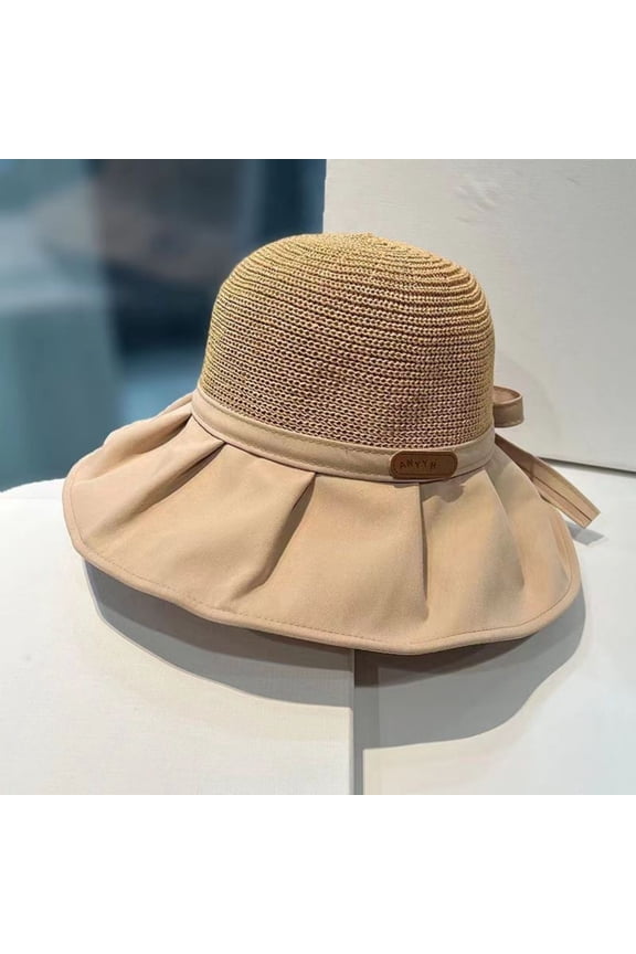 Womens Beach Sun Straw Hat Foldable Straw Hat for Women Polyurethane Fiber Summer Beach Sun Straw Hats for Women Wide Brim Packable Travel Bucket Hats Khaki,One Size