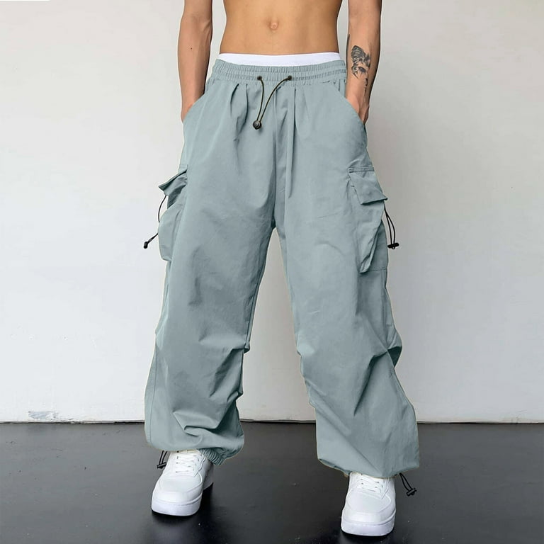 NIEWTR Mens Cargo Pants Mens Nylon Parachute Pants 80S
