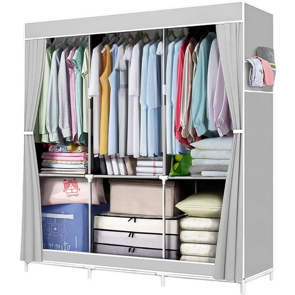 YQSDG 3-Shelf Portable Wardrobe Closet Organizer with Hanging Space, Grey