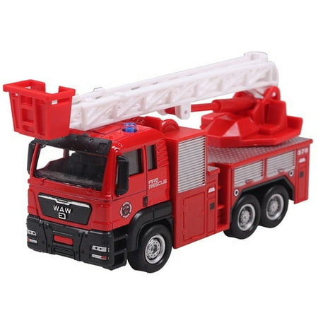 1PCS 1:55 Simulation Push Pull Baby Toys Alloy Toy Car ABS Green Material Metal Car Model Engineering Vehicle Christmas Birthday New Year Friends Kids Gifts Fire Ladder