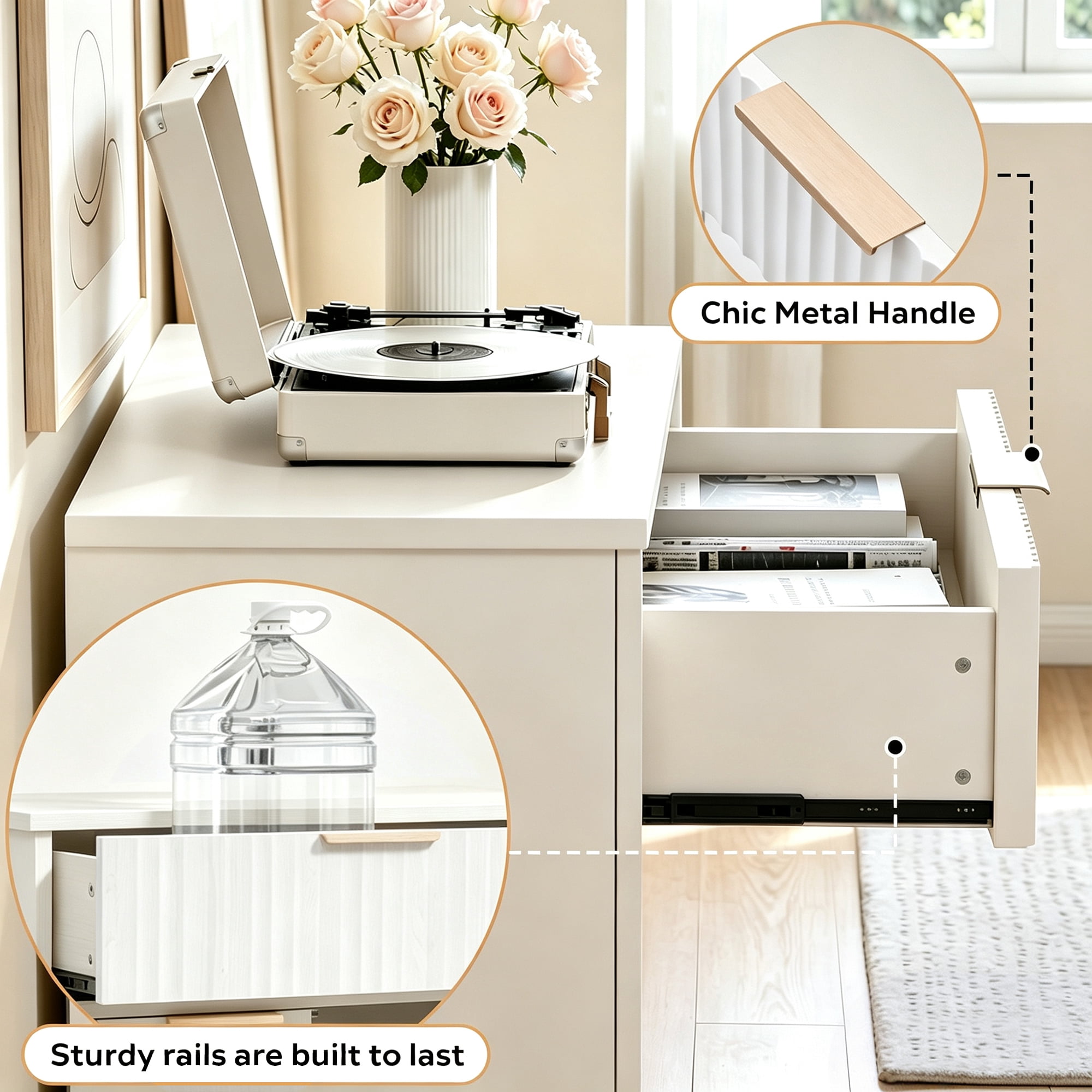Leumius Kitchen Storage Cabinet with Adjustable Shelves,1 Drawer & 2 Doors,Sideboard Buffet Cabinet with Solid Wood Feet for Living Room, Kitchen, Entryway, White