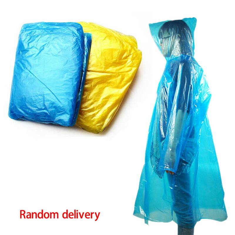 10 FESTIVAL PONCHO Disposable Plastic Raincoat Emergency Rain Waterproof Camping 