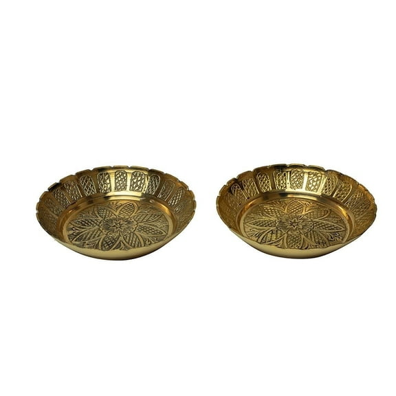 Set of 2 Nakshi Plate Decorative Brass Indian Traditional Festival Laxmi Poojan New year Gifts Decorations Prasad Plate Katori Pooja Pooja Utensils Item Articles ( Size 4" Diameter) Patra (Katori)